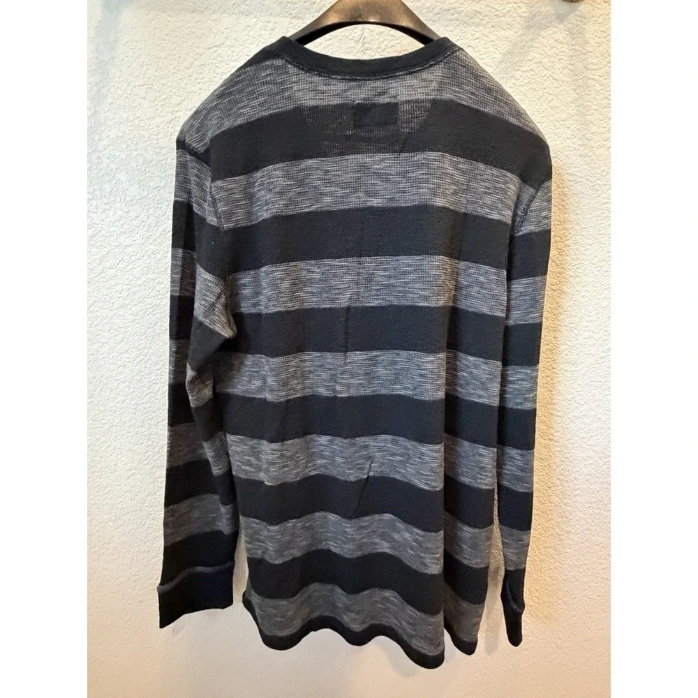 BRAND NEW- Express Waffle Knit Striped Henley Sweater Black Gray XL Long Sleeve‎